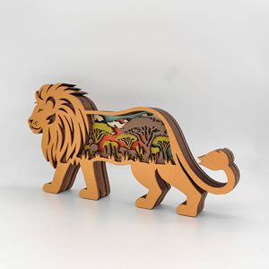 Uionen Multi-Layer Hollow Carved Wooden Lion Figurine Creative Animal Craft Home Desktop Decorative <b>Ornament</b> - Product Image 5