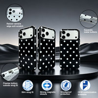 Coque de téléphone rétro à pois pour iPhone 18 Pro Max, en PU brillant, esthétique preppy, magnétique, protection intégrale antichoc