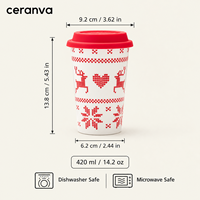 Vente en gros en stock, tasses à café de voyage en céramique personnalisées de 420 ml, tasses en porcelaine de Noël avec couvercle, cadeau de Noël