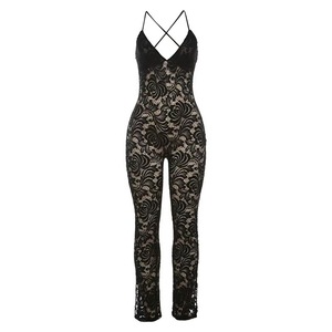 Tuta da Night Club senza maniche in pizzo senza schienale in pizzo da donna a maglia tessuto estivo sopra il ginocchio solido e modello di stampa - Product Image 4