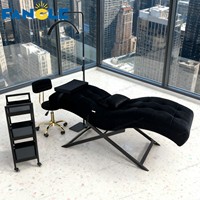 Table de massage et de soin des cils incurvée de luxe moderne en velours noir, mobilier de salon