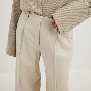 กางเกงขายาวทรงขากว้างเอวสูงสำหรับผู้หญิงไซส์ใหญ่ ผ้าทอลายทแยงผสมโพลีเอสเตอร์/คอตตอน ระบายอากาศได้ดี เป็นมิตรกับสิ่งแวดล้อม แบบเรียบหรู - Product Image 4