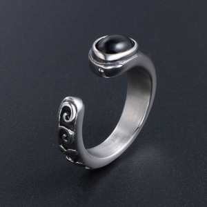 Titanium Steel Retro Geometric U Shape <b>Ring</b> With <b>Turquoise</b> Black Red Gemstone Bezel Setting Unisex Fashion Jewelry SA364 - Product Image 3