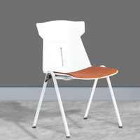 Chaise de formation empilable en plastique avec dossier et coussin en tissu, chaise de visiteur de bureau ergonomique avec cadre blanc et assise rembourrée en tissu orange