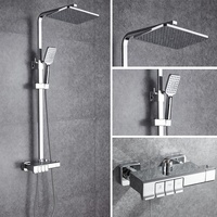 Panneau de douche à mitigeur thermostatique, salle de bains 3 voies, colonne de douche avec pomme de pluie, panneau de robinetterie, noir chromé