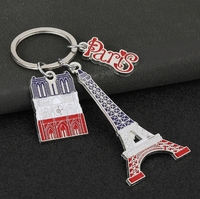Porte-clés Paris en acier inoxydable, imprimé UV, avec motifs Moulin Rouge, Tour Eiffel, Arc de Triomphe, et motifs goutte de graisse et colle, tendance