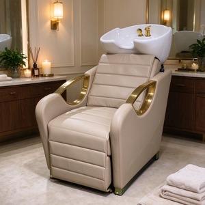 Luxury Salon Shampoo <b>Chair</b> With White Ceramic Sink Gold Armrest <b>Reclining</b> Hair Washing <b>Chair</b> For Barbershop Hair Salon - Product Image 1