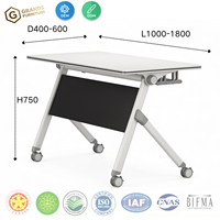 Table de formation mobile pliable à plateau rabattable, certifiée BIFMA, avec cadre en plastique, bureau de bureau, roulettes en PU, personnalisable, moderne, pour salle de formation d'hôtel