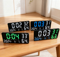Reloj Despertador LED Digital Grande de 14 Pulgadas con Pantalla de Día, Fecha y Semana, Luces Nocturnas, Temperatura, Humedad, Temporizador, para Montar en la Pared, para Sala de Estar