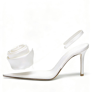 Sandales à talons hauts pour femme, grande taille 45, à bride arrière, en soie, style slingback, à bout pointu en PVC, avec motif floral en soie - Product Image 5