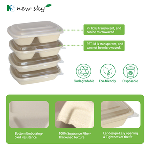 Hộp đựng thức ăn dùng một lần sinh học phân hủy được, chống dầu mỡ, làm từ bã mía, có nắp đậy - Product Image 3