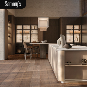Usine de Foshan, armoires de cuisine modulaires contemporaines en MDF sur mesure, ensemble complet avec portes en verre, écologiques, ignifuges, vente en gros - Product Image 1