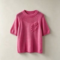 Pull en cachemire pur à 100 % pour femme Tyan, à manches courtes, col rond, tricot ajouré 3D à fleurs, multicolore, haut en cachemire pour femme