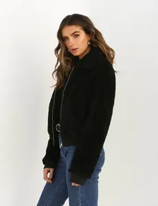 Sudadera con capucha de forro polar para mujer, estilo oso, de moda, color liso, con cremallera, solapa, informal, holgada, manga larga, abrigo cálido para otoño e invierno - Product Image 6