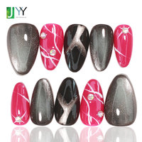 Faux ongles à presser en gel acrylique faits main, personnalisés, style gothique, design noir, forme amande, noir intense, pour nail art gothique