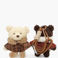 Porte-clés en peluche ours marron à carreaux esthétique avec poncho en fourrure, style Kawaii, décoration de sac à dos tendance