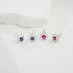 925 Sterling <b>Silver</b> <b>Stud</b> Earrings, Round Lab Created Sapphire with CZ Halo Sunflower Fine Jewelry for Women - Product Image 5