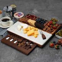 Plateau à fromage en bois FLYWOD, planche à découper pour pizza de qualité supérieure avec couverts, ensemble de planches à fromage en marbre et en bois, plateau à charcuterie en bois