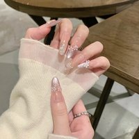 10 faux ongles en amande à presser, couvrance totale, motif feuille scintillante, en plastique, avec colle