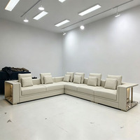 Canapé modulaire de luxe en cuir en forme de L avec armoire lumineuse LED, canapé sectionnel VIP personnalisé pour appartement, hôtel, KTV, boîte de nuit, en bois