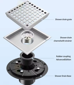 Siphon de sol carré en acier inoxydable anti-odeur, épais, 11x11cm, pour salle de bain et douche d'hôtel - Product Image 2