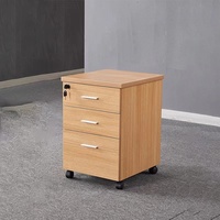 Bureau d'étude commercial minimaliste mobile et armoire latérale avec 3 tiroirs, protection par mot de passe, rangement de bureau en bois