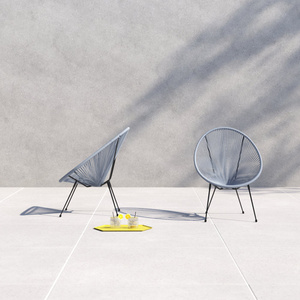 Silla de Patio Estilo Papasan, Azul Grisáceo, Aluminio y Ratán, Silla de Jardín para Exteriores, Diseño Contemporáneo - Product Image 1