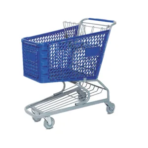 New Style 180L Galvanized Frame Plastic Shopping Cart Grocery Store Steel Trolley Supermarket Shopping Carts