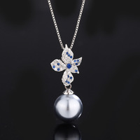 Venta Directa de Fábrica, Juego de Joyería de Perlas Negras y Circones Azules Florales, Collar y Aretes de Lujo Chapados en Oro de 18K para Mujer