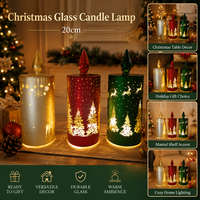 Lampe à bougie LED en verre de Noël de 20 cm, décoration de fête, centre de table, décoration intérieure, éclairage