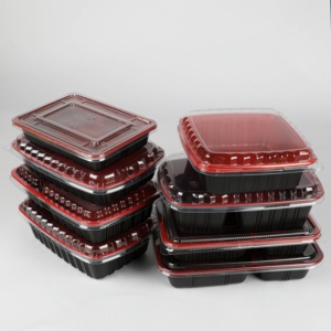 750ml 2 compartiments rouge et noir PP matériau flexible congélateur micro-ondes sécurité alimentaire récipient avec couvercle transparent - Product Image 1