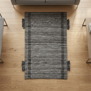 Tapis de porte en coton et laine fait main, style moderne, tissage plat, motif rayé, épaisseur fine, écologique, antidérapant, en caoutchouc - Product Image 5