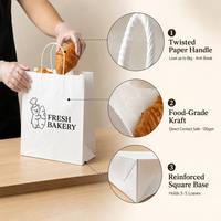 Sacs à pain en papier kraft imprimés sur mesure avec poignée torsadée, qualité alimentaire, pour pâtisserie, biscuits, emballage à emporter, blanc, brun, café
