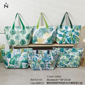 Borsa da Spiaggia Impermeabile in PVC con Stampa Digitale a Foglie 61x38x25cm con Tracolla - Product Image 2