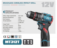 Ensemble de perceuse sans fil, perceuse à percussion, batterie, couple de 32 Nm, moteur sans balais, vitesse variable, construction métallique, garantie, bricolage, OEM