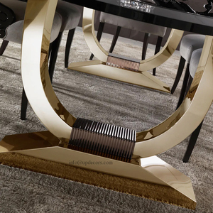 Set di mobili per sala da pranzo di lusso italiano più venduto <span class=keywords><strong>tavolo</strong></span> da pranzo in marmo ovale <span class=keywords><strong>laccato</strong></span> oro <span class=keywords><strong>nero</strong></span> - Product Image 3