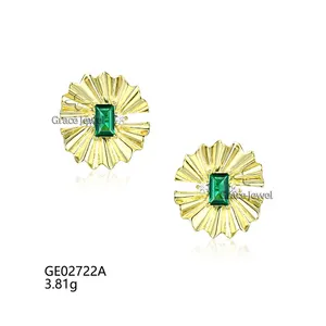 Grace Jewelry Statement Seashell Green Gemstone Girls Gold Plated Women Trendy Jewelry Earrings