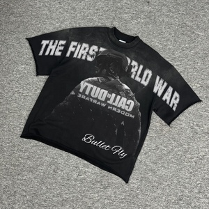 Heavyweight Custom Distressed Blank Puff Printing Casual <b>Acid</b> Wash Oversized Plain <b>Drop</b> Shoulder TShirts Curling Streetwear Men - Product Image 1