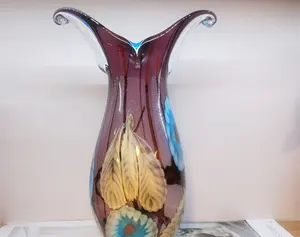 المغرب متعددة الألوان العمل الفني زجاجة زهرة مورانو إناء ملون الزجاج المعاد تدويره اسطوانة مزهريات واضحة