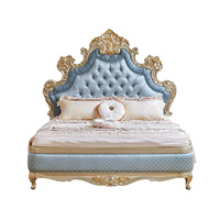 Lit king-size en bois sculpté à la main, style européen, classique et élégant, avec feuilles d'or, pour villa de luxe