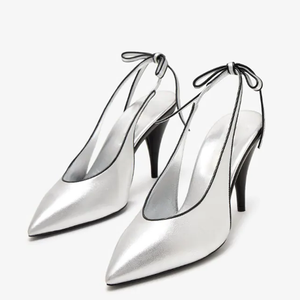 Sandales à talons hauts pour femmes, escarpins d'été à bout pointu, avec nœud arrière, chaussures de soirée, talons aiguilles, découpes latérales, slingback - Product Image 5