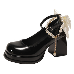 נעלי נשים פשוטות ואופנתיות עם עקב גבוה ופנינה מרובעת - Product Image 2