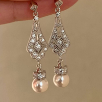 Boucles d'oreilles pendantes S925 en argent sterling plaqué argent avec perles d'eau douce et moissanite taille brillant, style dentelle française, tendance pour femme