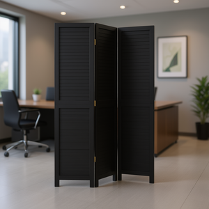 Divisor de Habitaciones de Madera de Paulownia Negro Sólido de 3 Paneles, Plegable, Diseño Minimalista, Independiente - Product Image 2