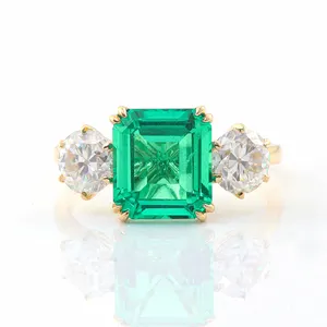 Nhẫn Trang Sức Nữ 14K Vàng Asscher Lab Grown Emerald Ring 6Mm OEC Cut Moissanite Nhẫn Kim Cương Vàng