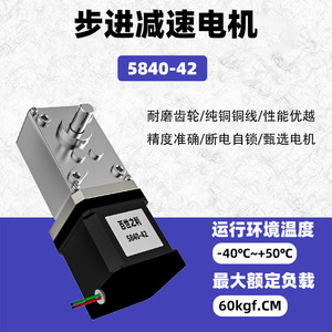 Moteur pas à pas à aimant permanent 5840-42, couple de 60 kgf.cm, avec réducteur à engrenages métalliques - Product Image 1