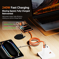 Câble USB-C magnétique auto-enroulant 240W à double vitesse, plat tressé, charge rapide PD pour téléphones mobiles iOS et Android, ordinateurs portables