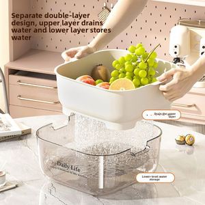 Égouttoir de cuisine double couche multifonctionnel, style Instagram, grande capacité, pour légumes et fruits, design esthétique - Product Image 3