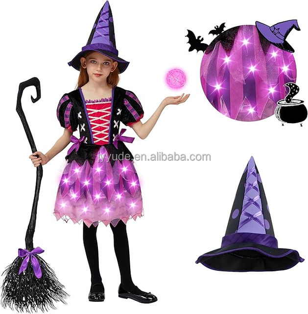 2025 New Style Wholesale OEM Halloween Cosplay Costume Prop Set for Kids Hot Selling Witch Cosplay Clothing with Broom