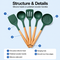 Ustensiles de cuisine en silicone de haute qualité pour la maison, spatule antiadhésive avec manches en bois